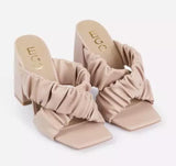 Ruched Cross Strap Square Peep Toe Mule In Nude - Shop Kpellé