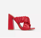 Ruched Cross Strap Square Peep Toe Mule In Red - Shop Kpellé