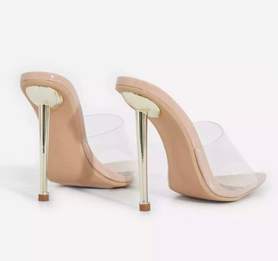 Luxe Clear Pointed Peep Toe Heel Mule In Nude - Shop Kpellé