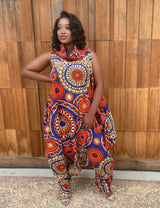 Nane African Print Jumpsuit- Orange - Shop Kpellé