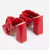 Ruched Cross Strap Square Peep Toe Mule In Red - Shop Kpellé