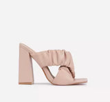 Ruched Cross Strap Square Peep Toe Mule In Nude - Shop Kpellé