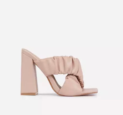 Ruched Cross Strap Square Peep Toe Mule In Nude - Shop Kpellé