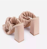 Ruched Cross Strap Square Peep Toe Mule In Nude - Shop Kpellé