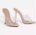 Luxe Clear Pointed Peep Toe Heel Mule In Nude - Shop Kpellé